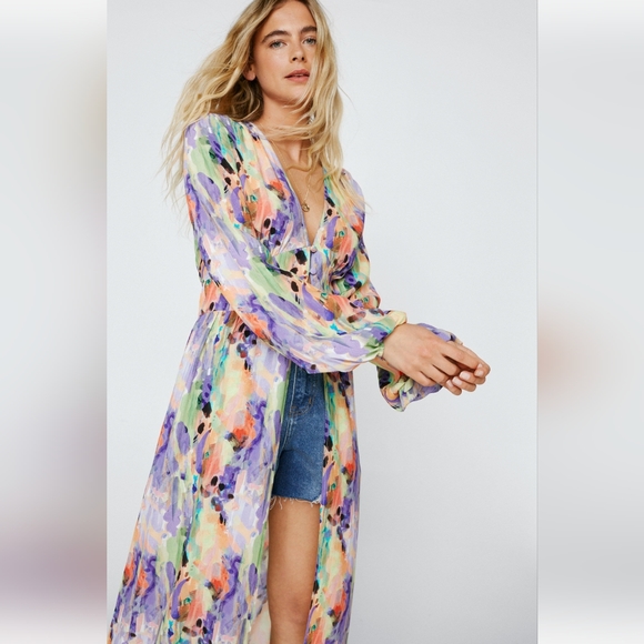 Abstract Printed Button Down Maxi Top - Picture 3 of 9